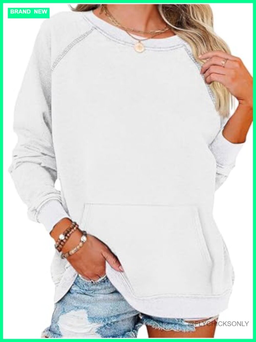 Womens Crewneck Sweatshirt with Pocket Long Sleeve Pullover Top